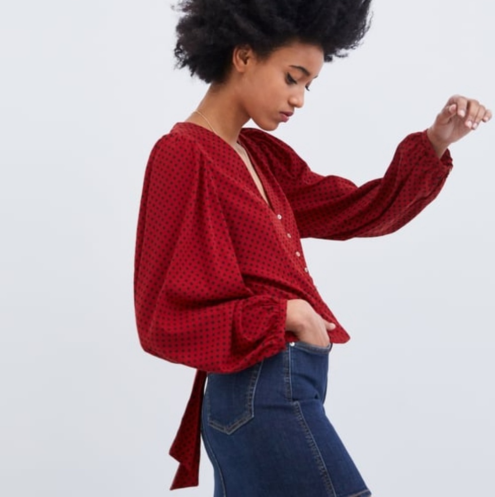 Zara Red Polka Dot Shirt Blouse NWOT